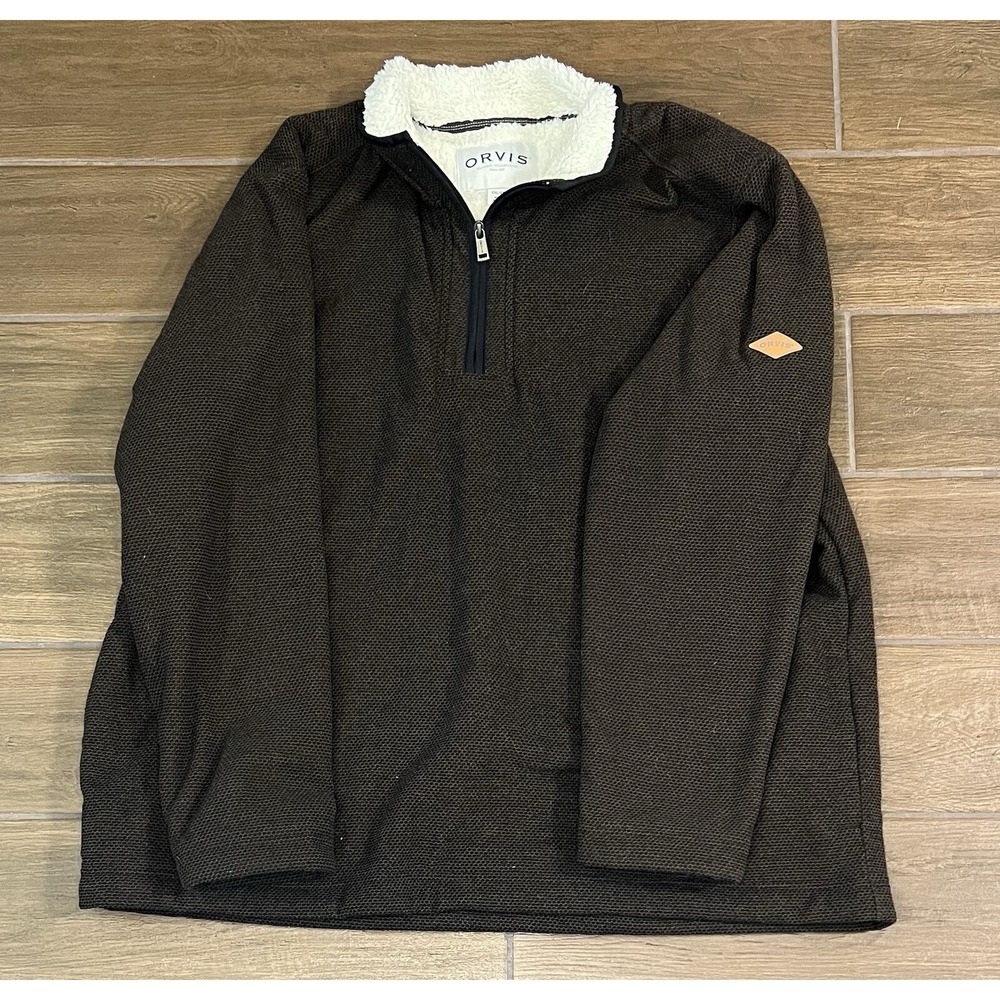 Orvis Men's Sherpa Lined 1/4 Zip Pullover Sweater, Brown XXL